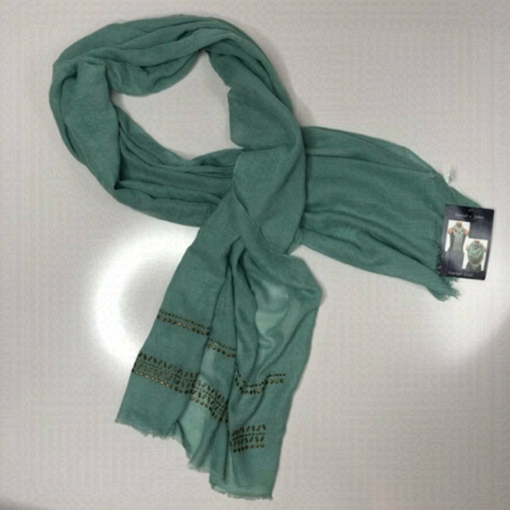 New Kendall & James Studded Mint Seafoam Green Lightweight Summer Raw Hem Scarf